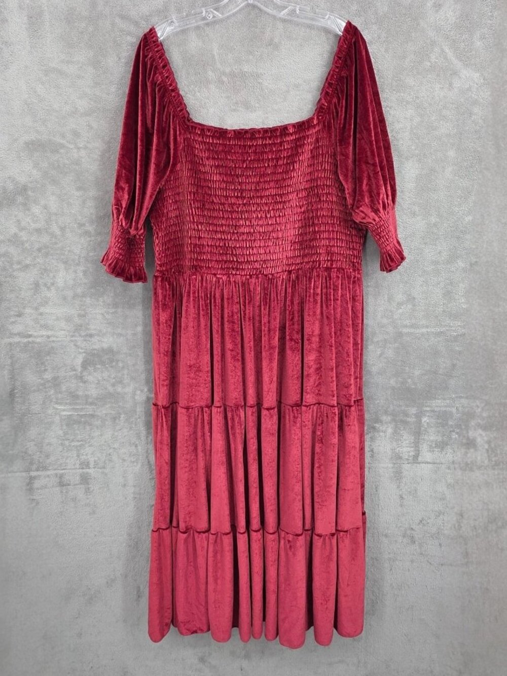 Baltic Born Vivaldi Smocked Velvet Midi Dress 2XL Wine Red Tiered Peasant Plush